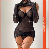 Nightwear Mesh Transparent Dress Set with Leggings & Gloves